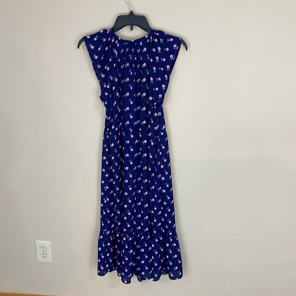 J Crew Sleeveless Navy and Pink Floral Dress with Bottom Ruffle XS - Picture 7 of 15